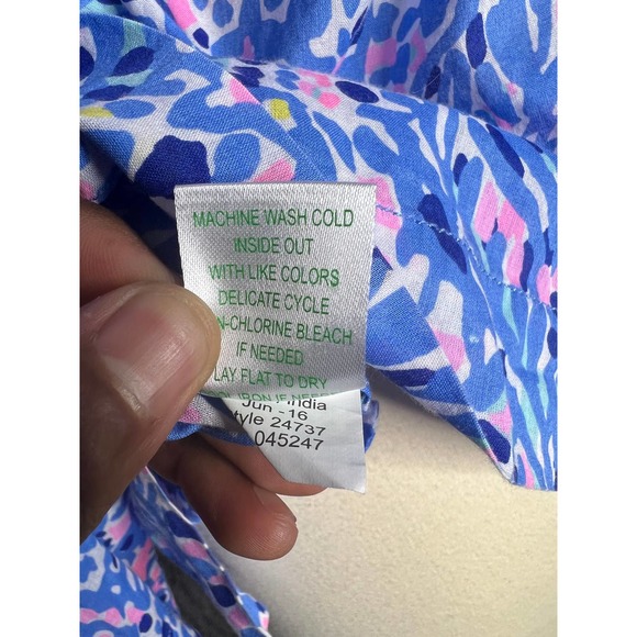 Lilly Pulitzer Amelia Island Tunic Blue Quarter Sleeve Blouse Cotton Large Women - Picture 5 of 7